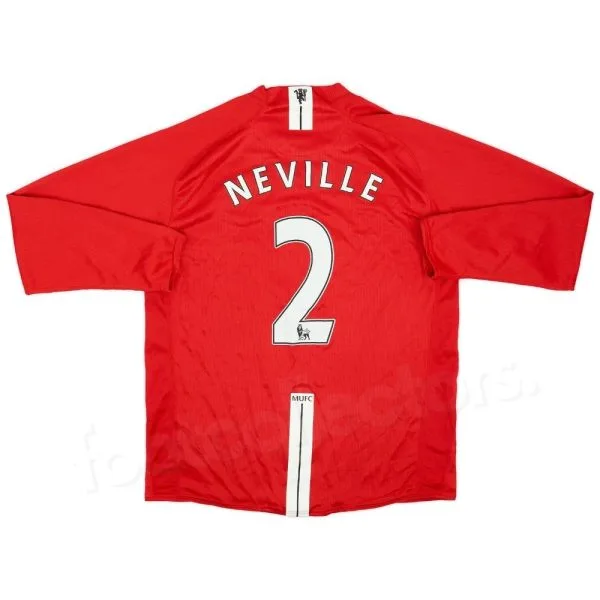 Maillot Manchester United Domicile 2007-2009 Neville Manches Longues